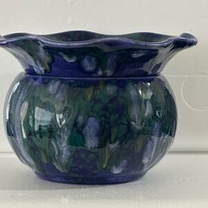 Large Ceramic Pot Planters; 1 pot; 2 pieces make up the pot; Blue-Green Glazed